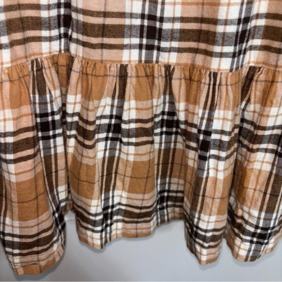 GAP Women’s Medium Tall Brown Tan Cream Button Down Plaid Dress Coastal Cowgirl - Picture 6 of 8